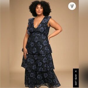 Lulu's Black and Blue Floral Midi Dress